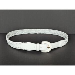 White Braided Womens Leather Buckle Belt - Size L to XL